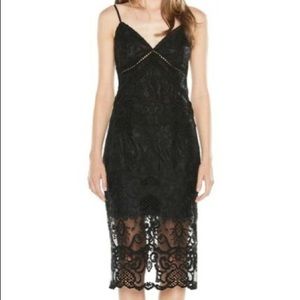 Bardot black lace midi winter wedding guest dress